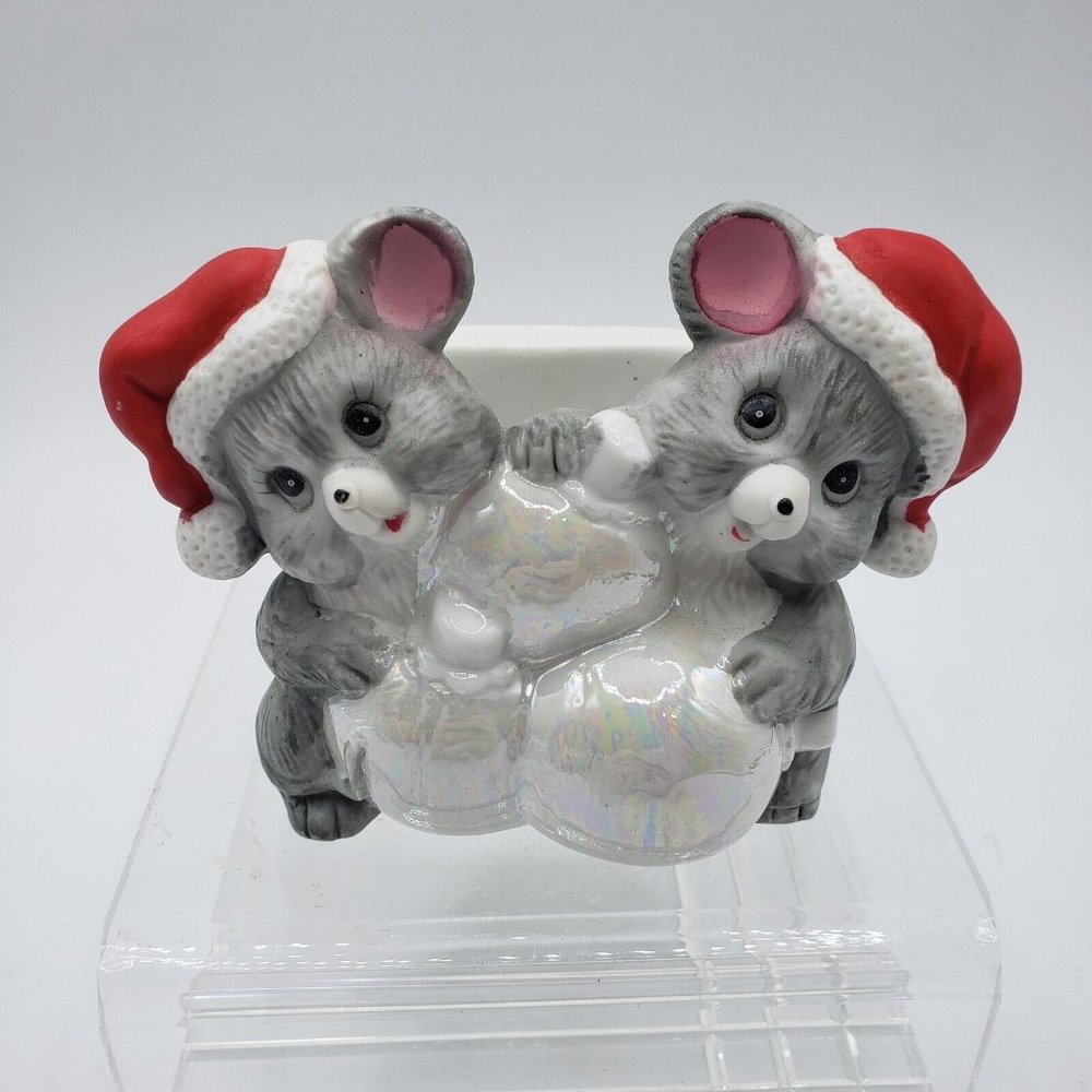Vtg Hol House of Lloyd Christmas Napkin Holder Ceramic Mice Mouse 1986 4" - Picture 5 of 7